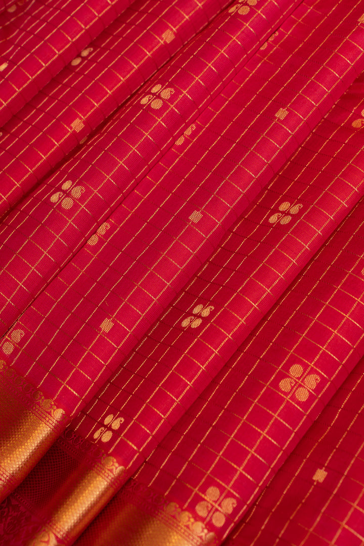 Magenta pink Zari checks pure Kanchipuram silk saree