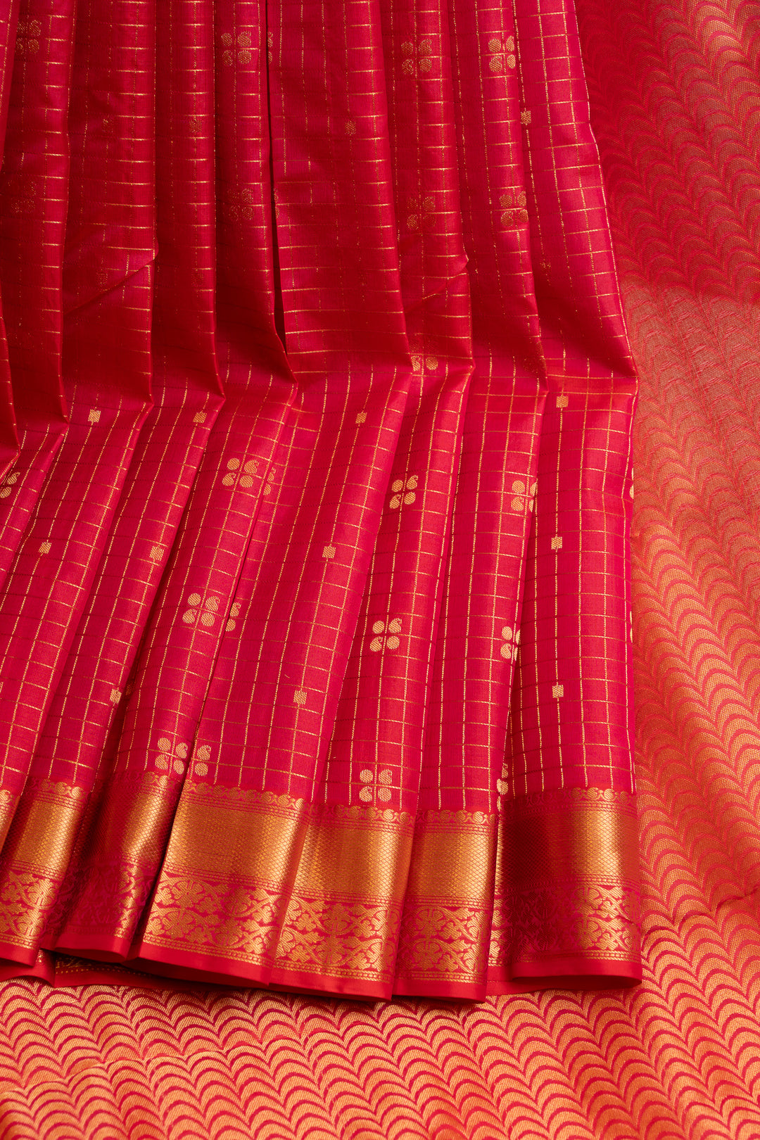 Magenta pink Zari checks pure Kanchipuram silk saree
