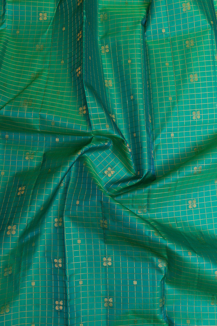 Peacock blue border pure  Kanchipuram silk saree