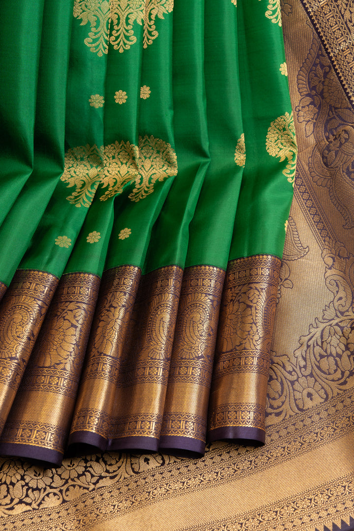 Green and purple traditional pure  Kanchipuram silk saree
