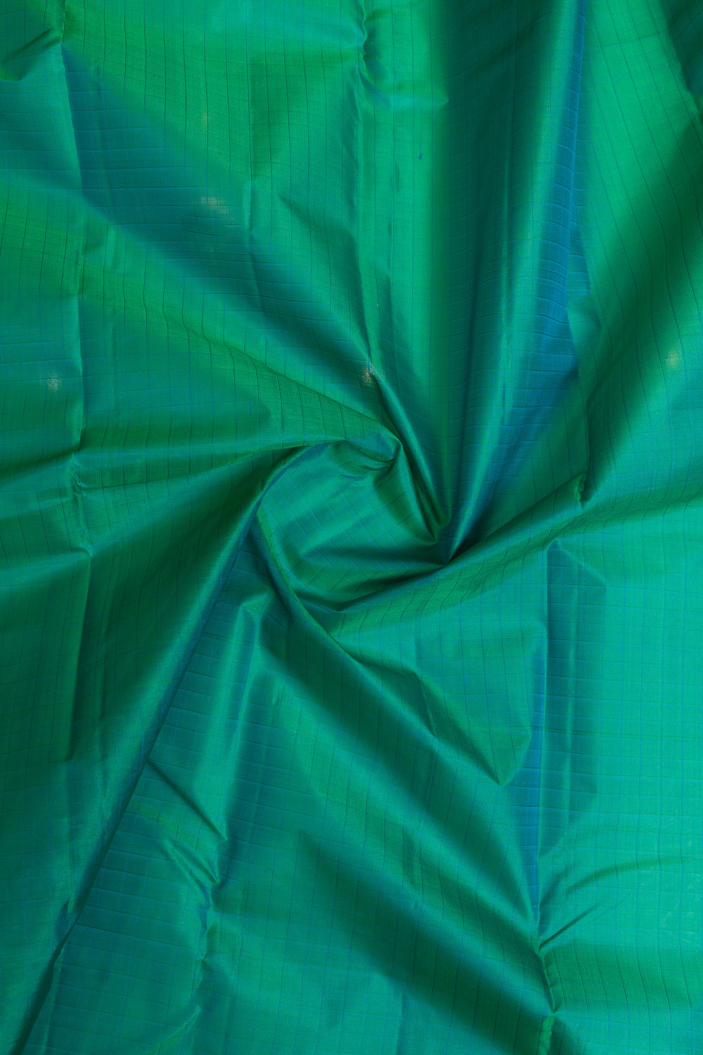 Peacock blue self checks pure  Kanchipuram silk saree