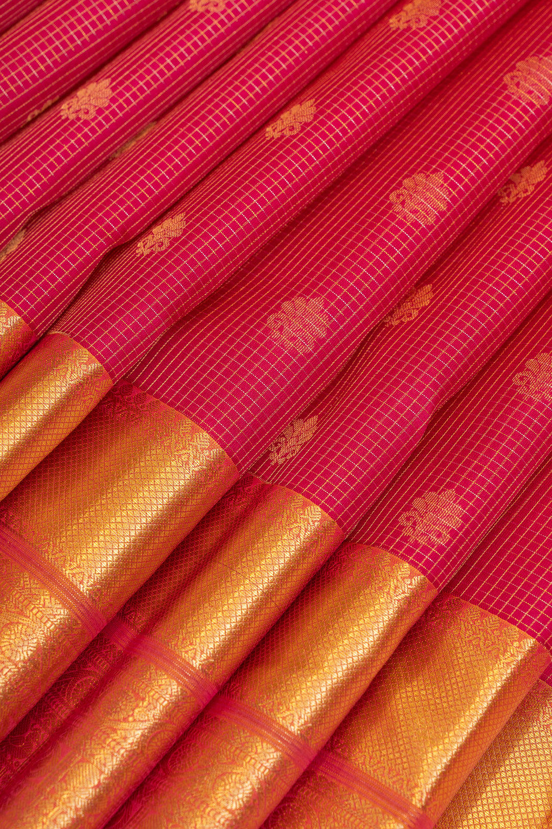 Rani pink Zari checks pure  Kanchipuram silk saree