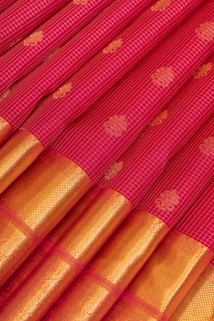 Rani pink Zari checks pure  Kanchipuram silk saree