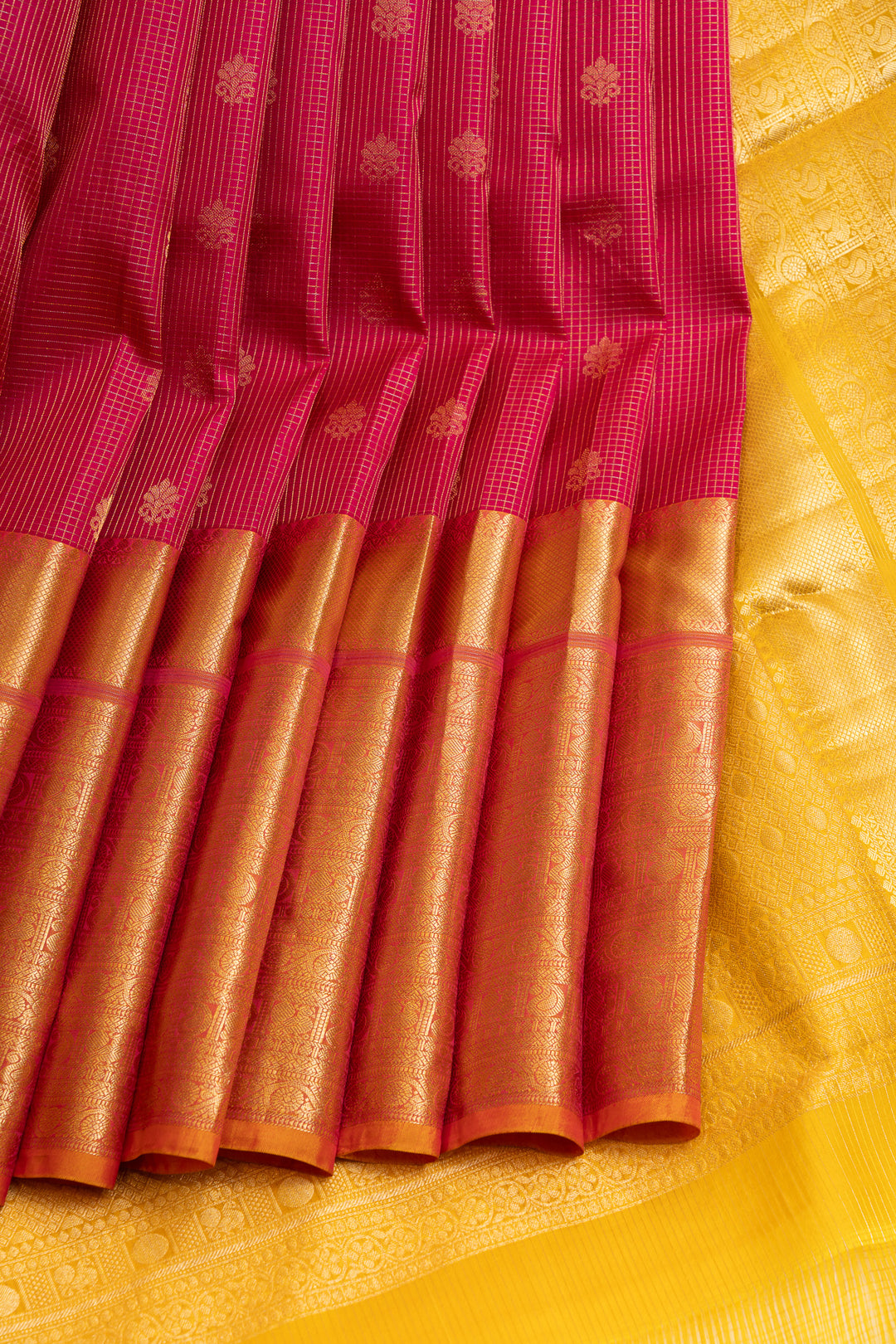 Rani pink Zari checks pure  Kanchipuram silk saree