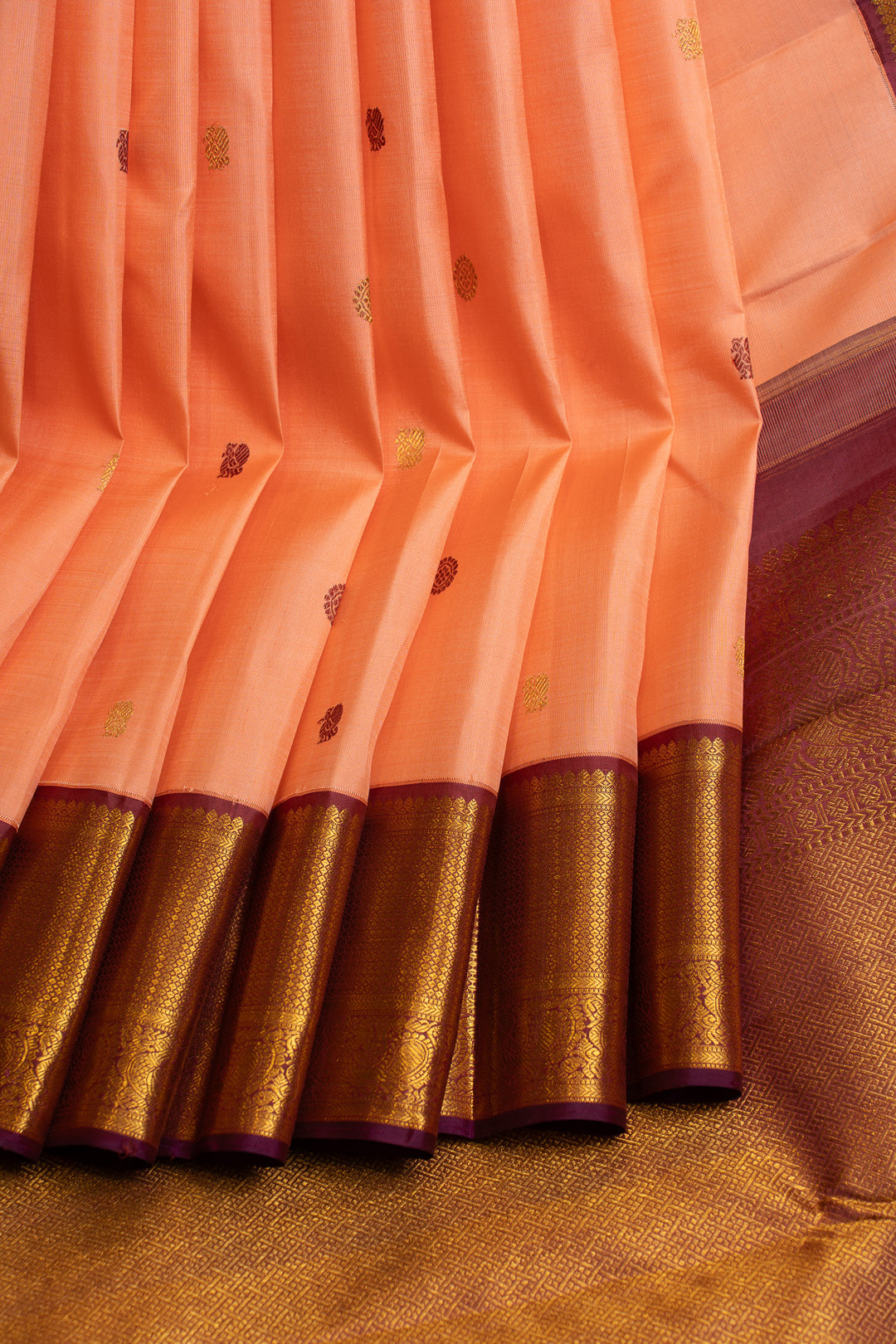 Peach and maroon traditional pure Kanchipuram silk saree