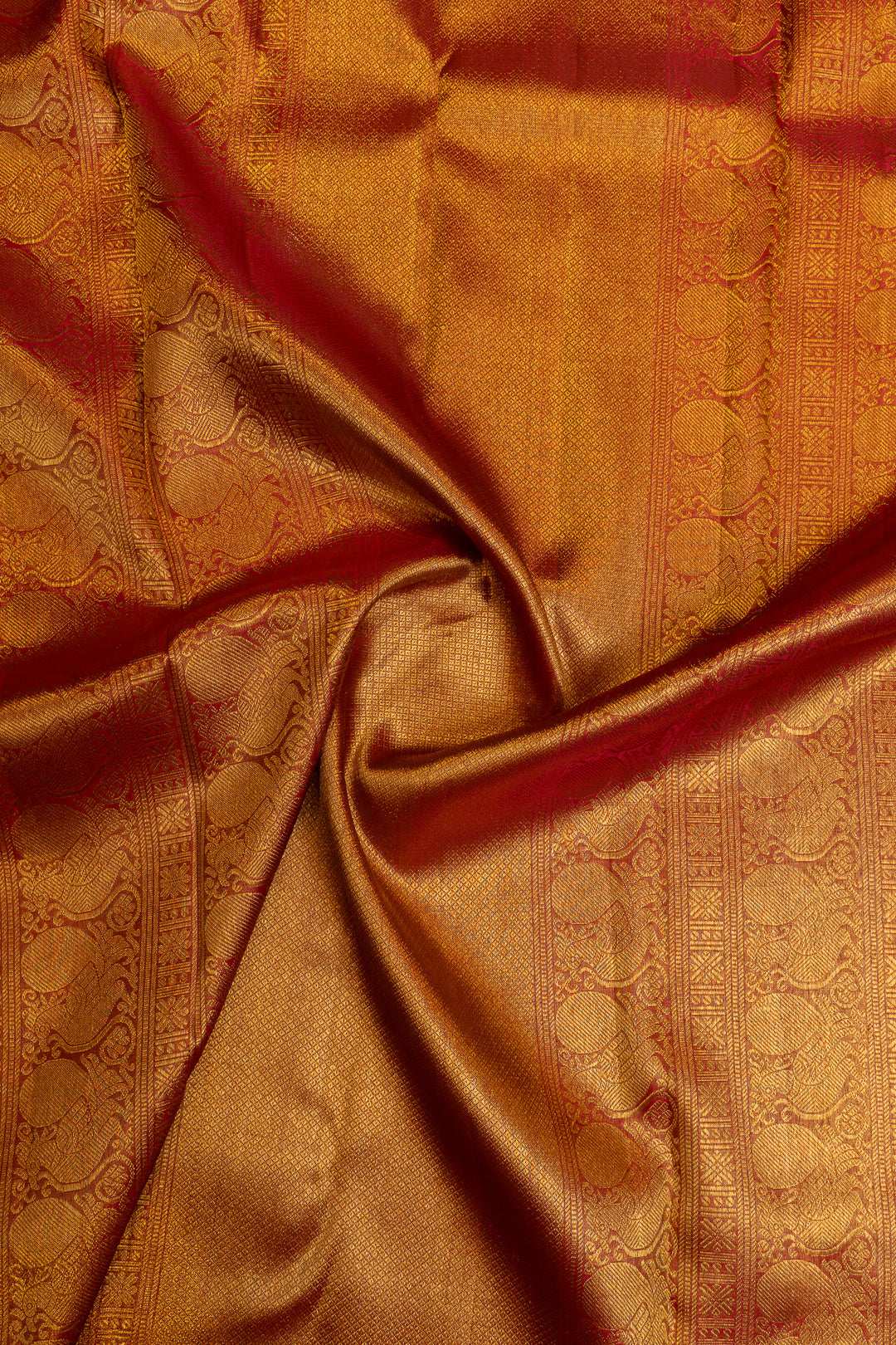 Red and gold vintage tissue pure Kanchipuram silk saree