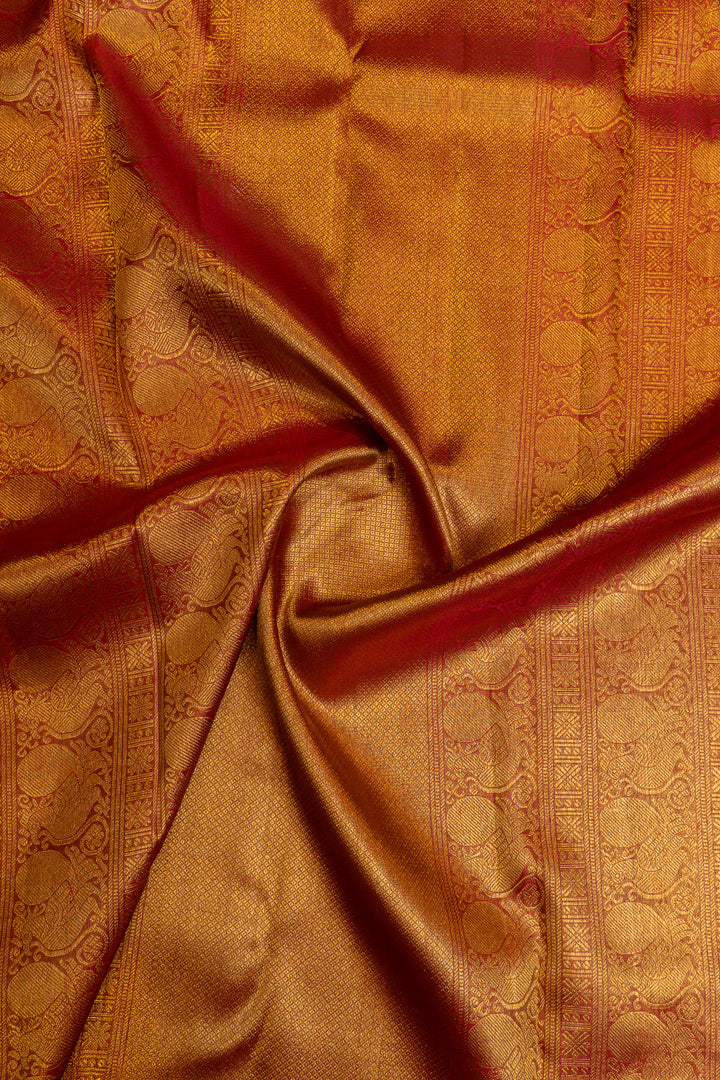 Red and gold vintage tissue pure Kanchipuram silk saree