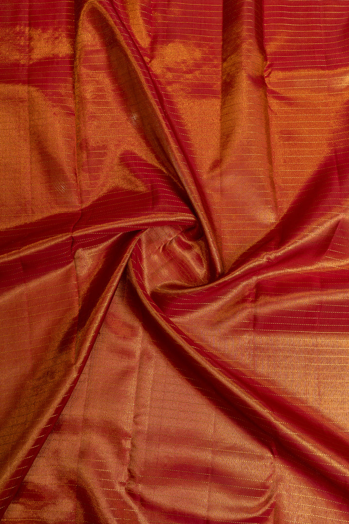 Red and gold vintage tissue pure Kanchipuram silk saree