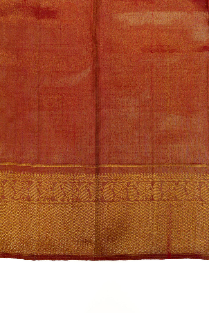 Red and gold vintage tissue pure Kanchipuram silk saree
