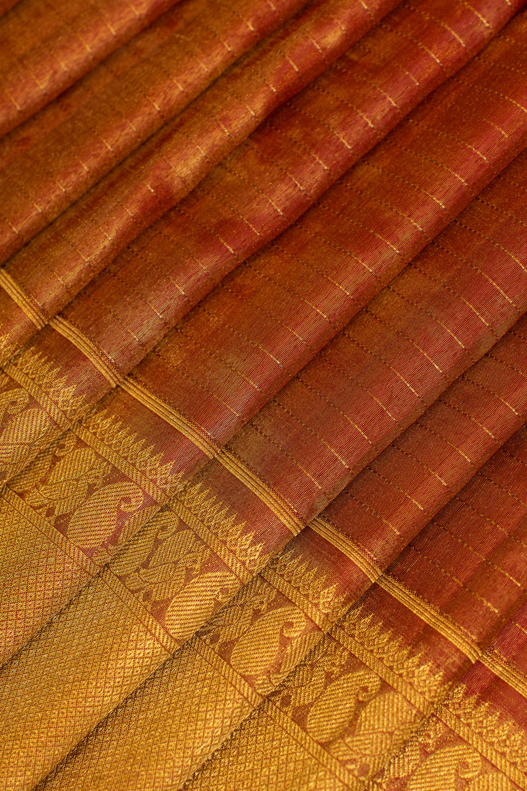 Red and gold vintage tissue pure Kanchipuram silk saree