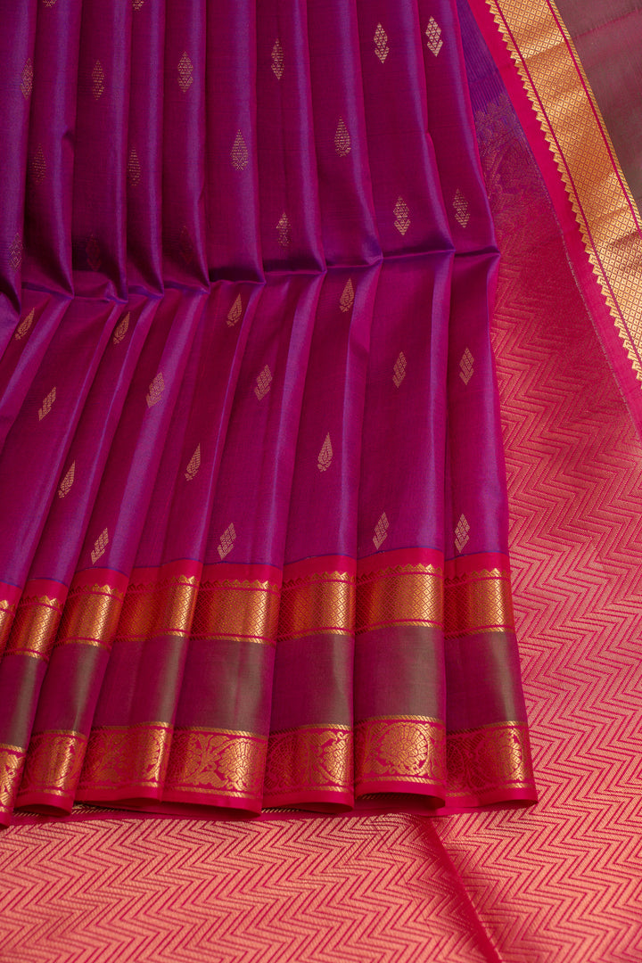 Purple rettai pettu pure Kanchipuram silk saree