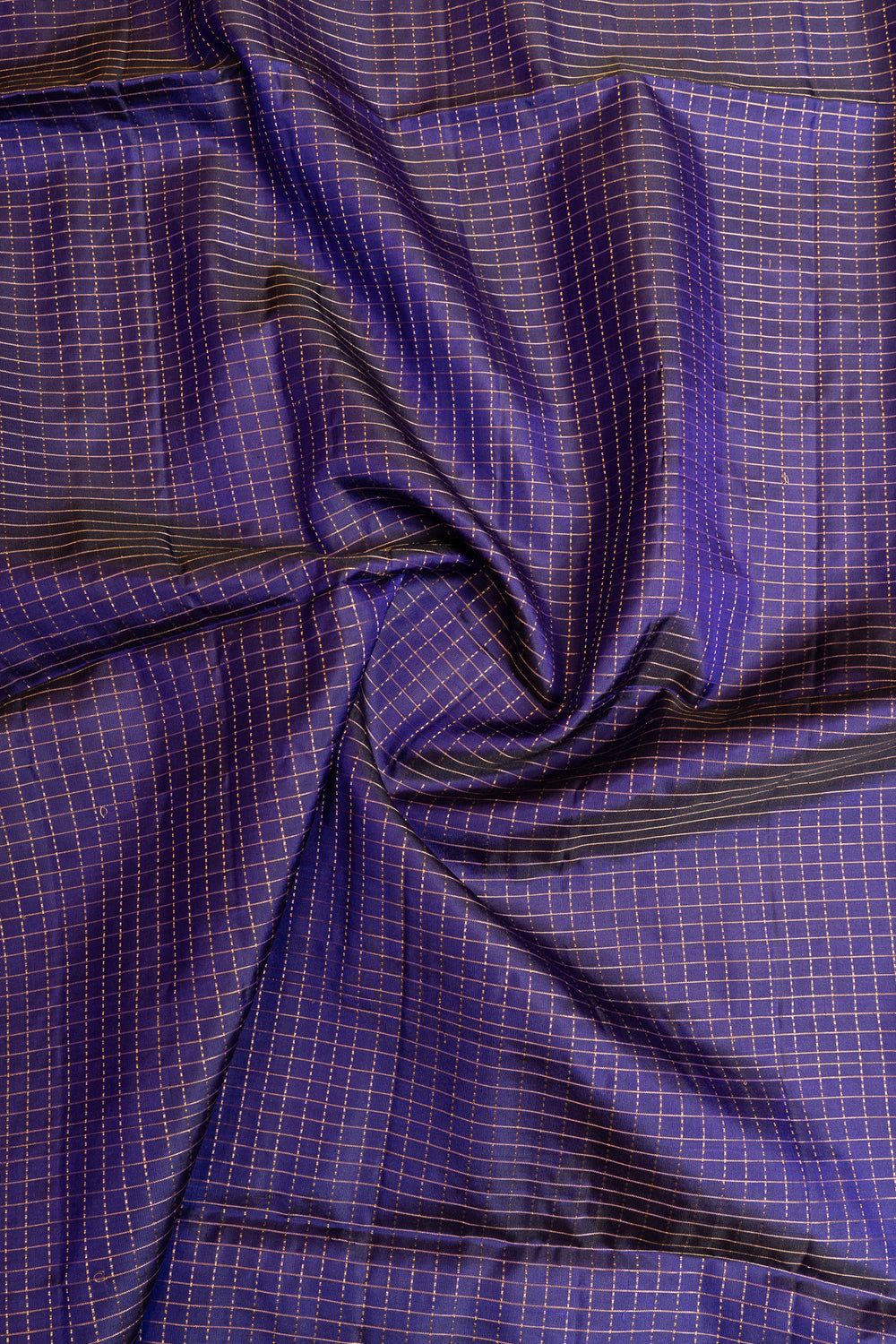 Ink blue zari checks pure soft silk saree