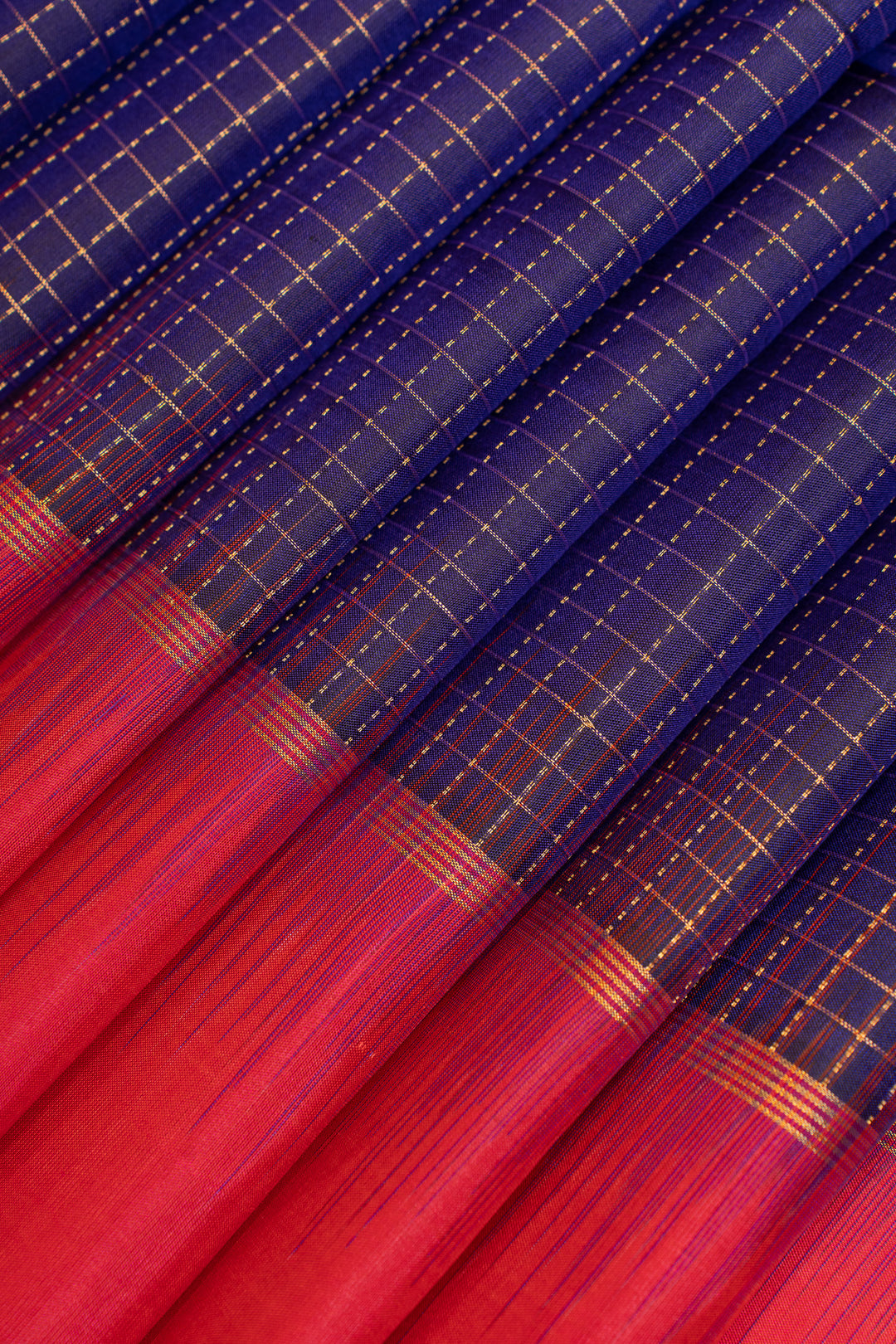 Ink blue zari checks pure soft silk saree
