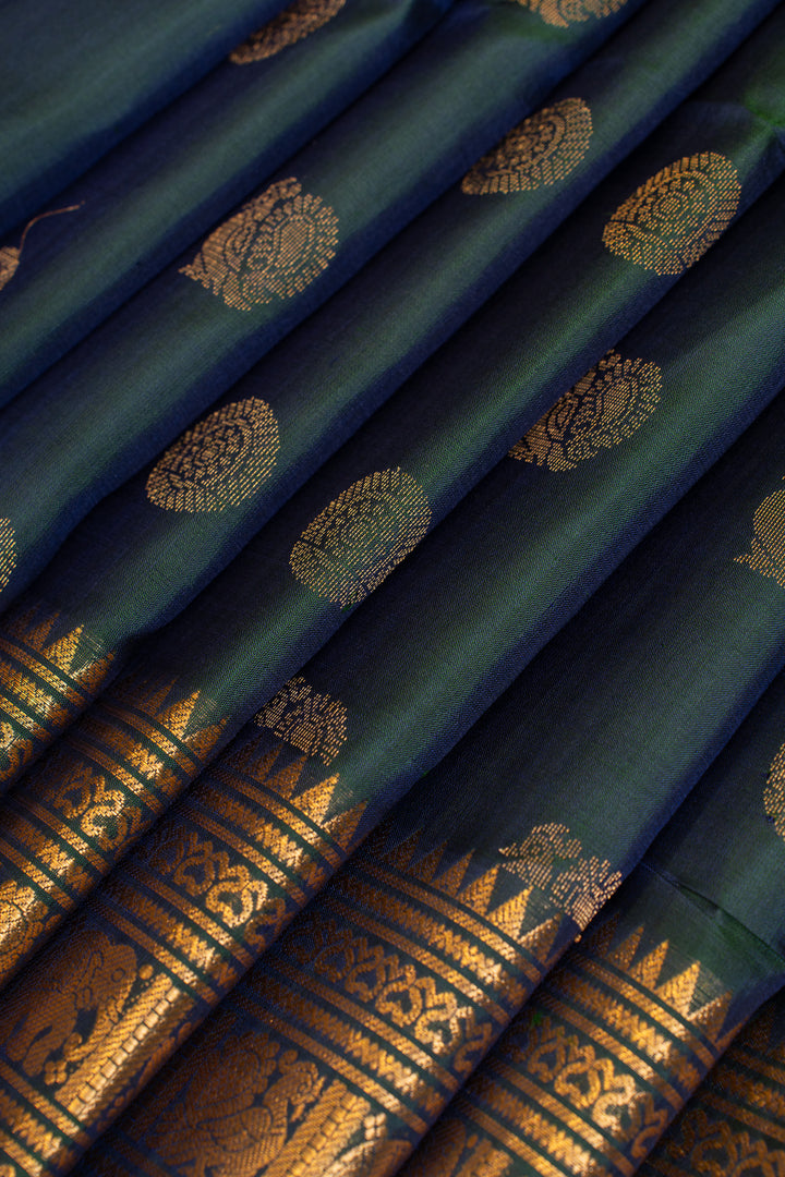 Peacock blue annam chakram pure soft silk saree