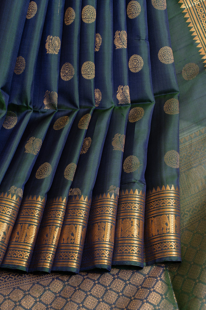Peacock blue annam chakram pure soft silk saree