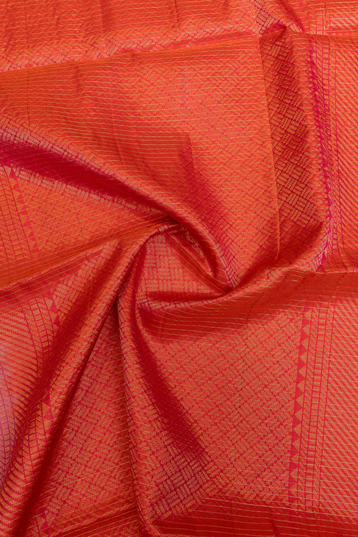Lilac and red zari checks pure soft silk saree