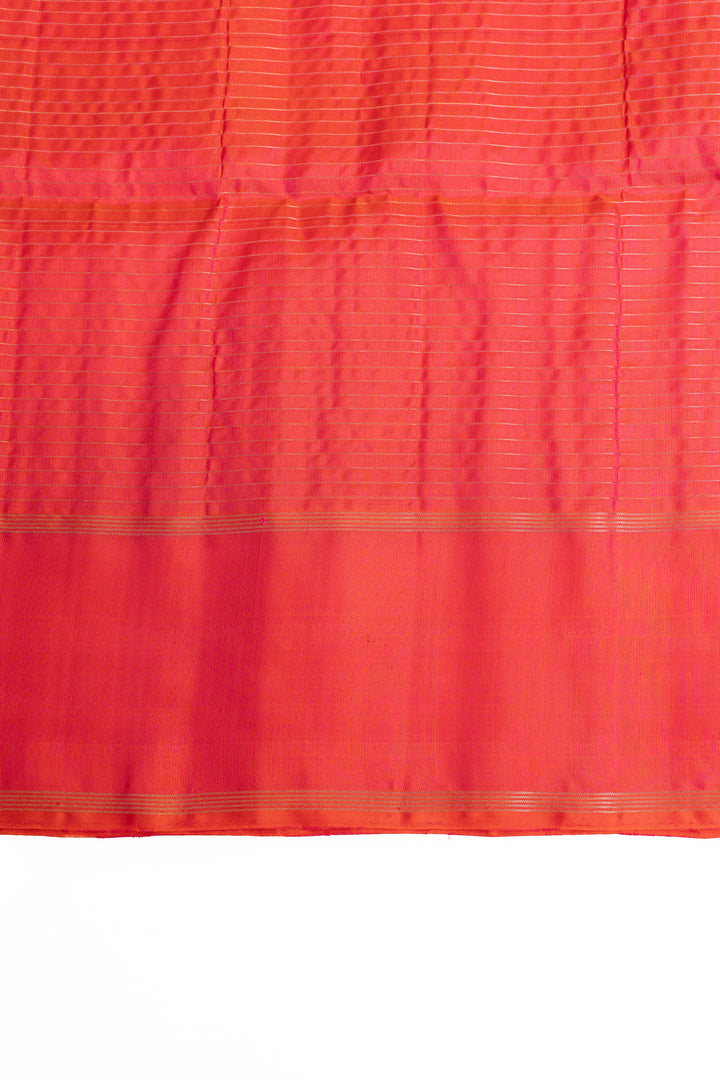 Lilac and red zari checks pure soft silk saree