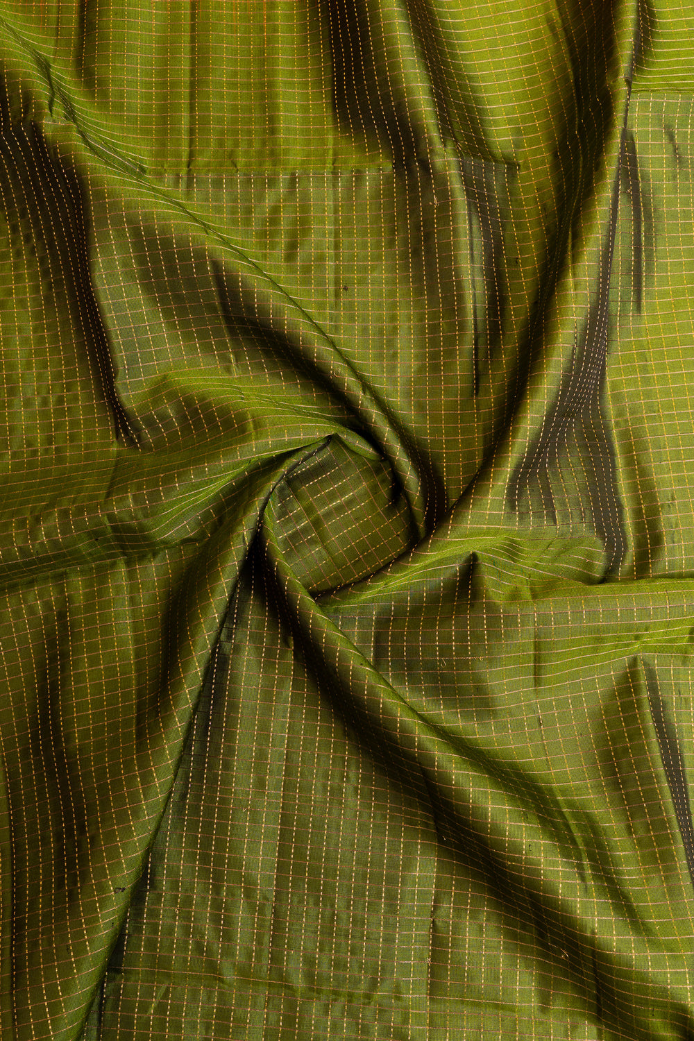 Olive green zari checks pure soft silk saree