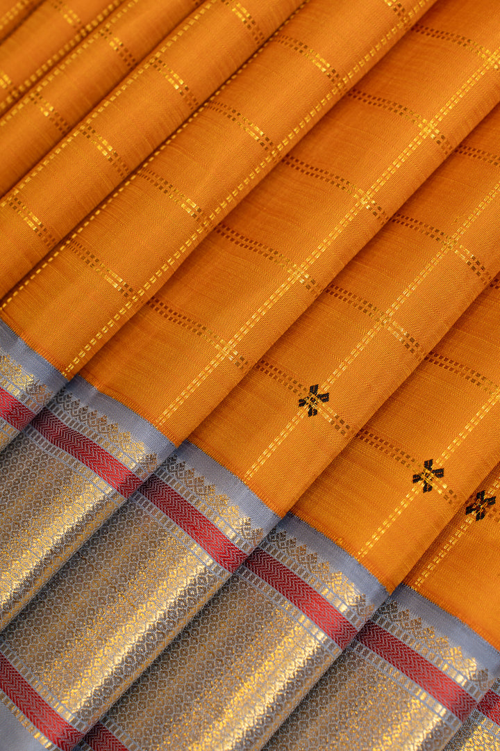 It’s orange and grey pure Kanchipuram silk saree