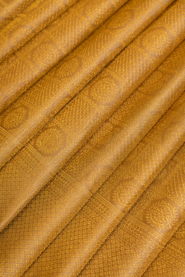 Khaki gold brocade  pure Kanchipuram silk saree