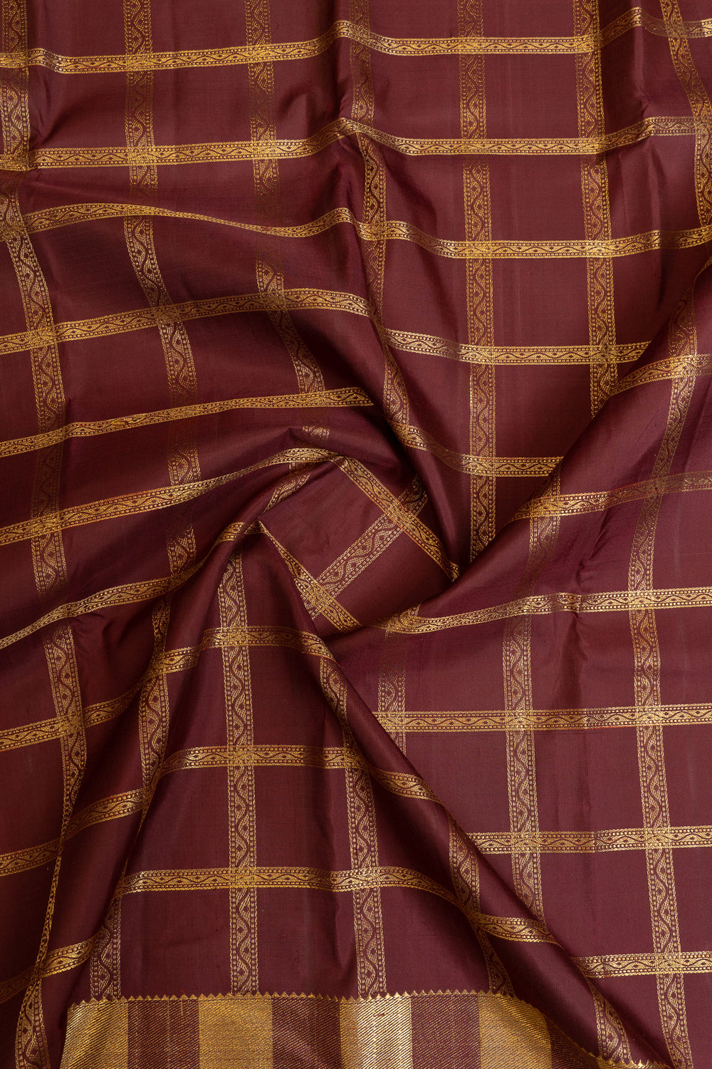 Jamun maroon and ivory yazhi border pure Kanchipuram silk saree