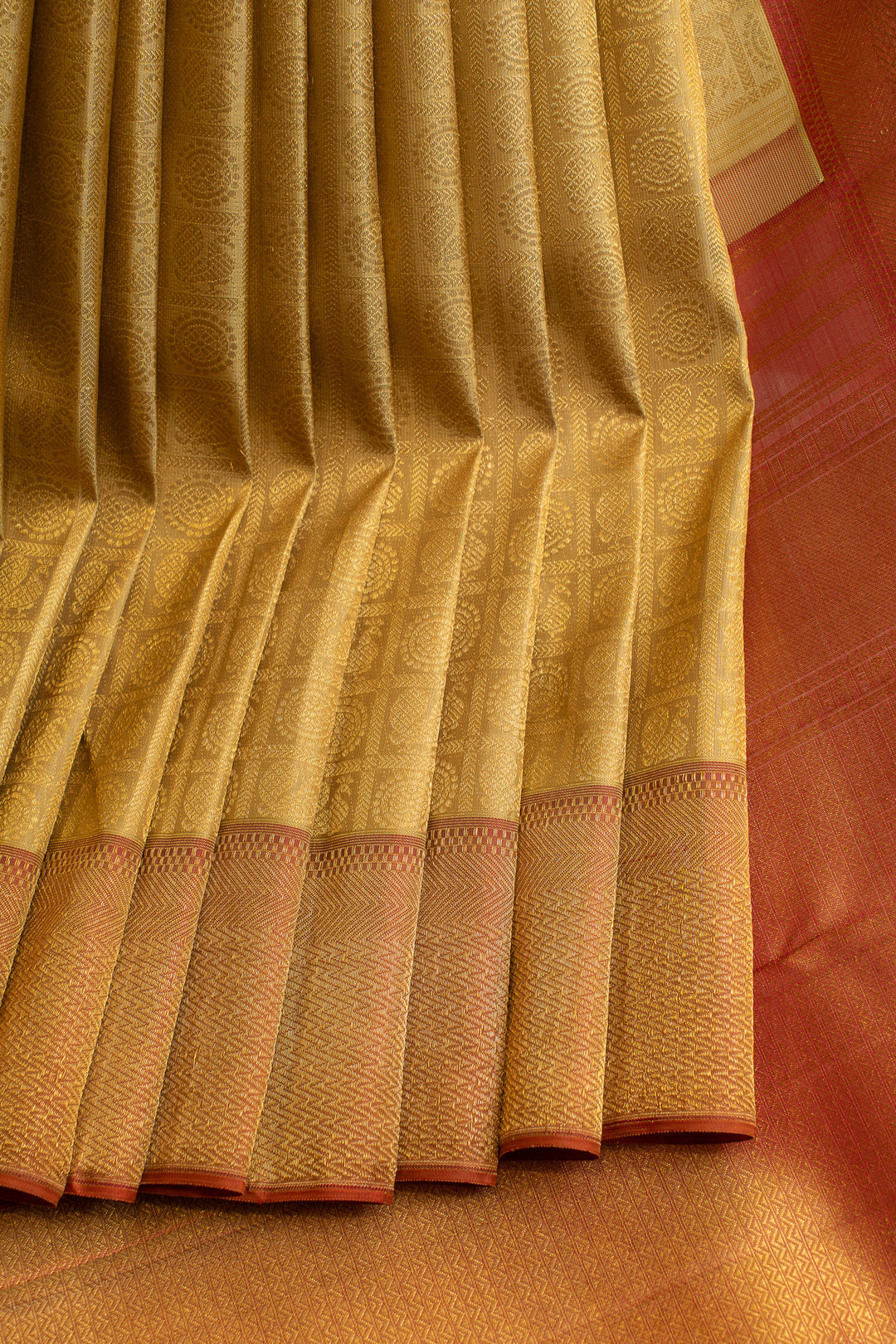 Champagne gold annam chakram  pure Kanchipuram silk saree