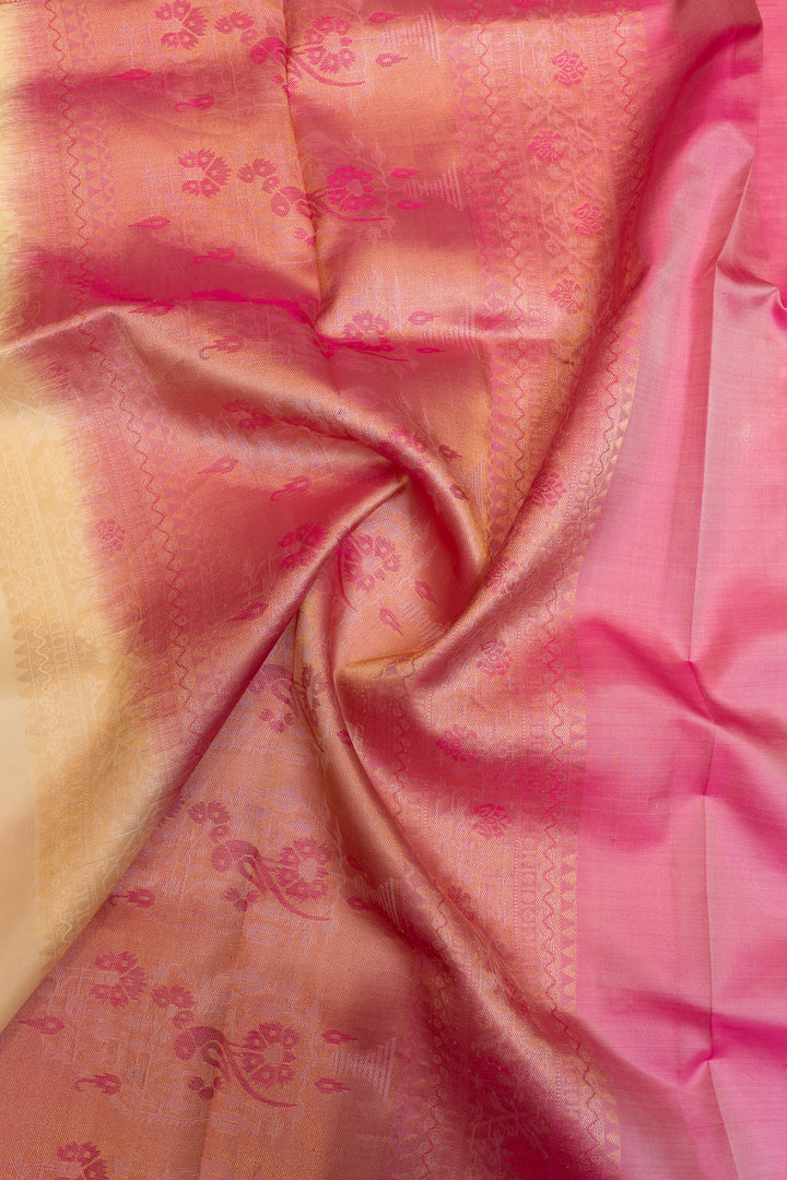 Ivory and pink Paithani pure  soft silk saree
