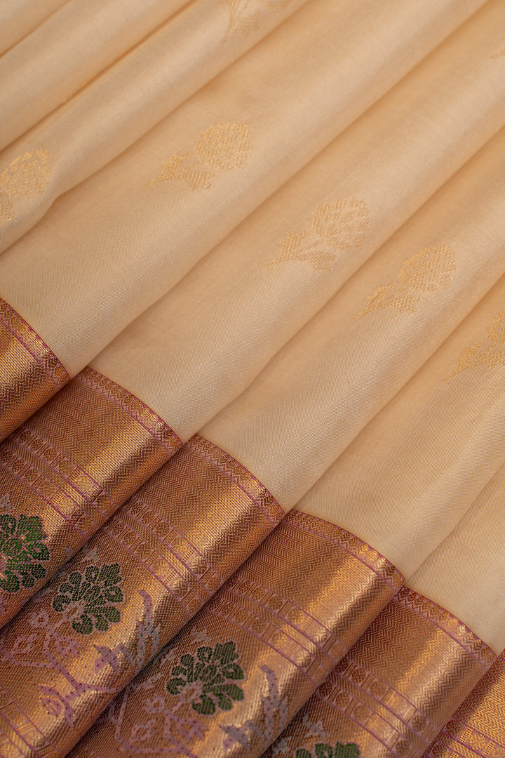 Ivory and pink Paithani pure  soft silk saree