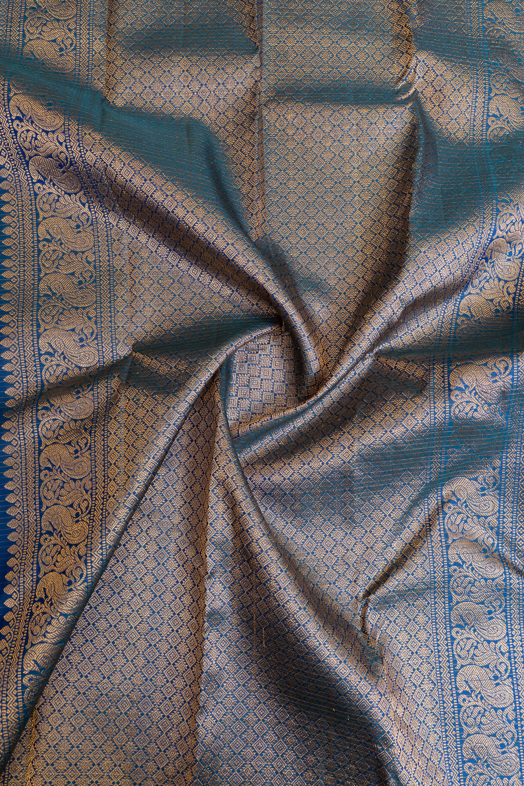 Peacock blue annapakshi  pure Kanchipuram silk saree
