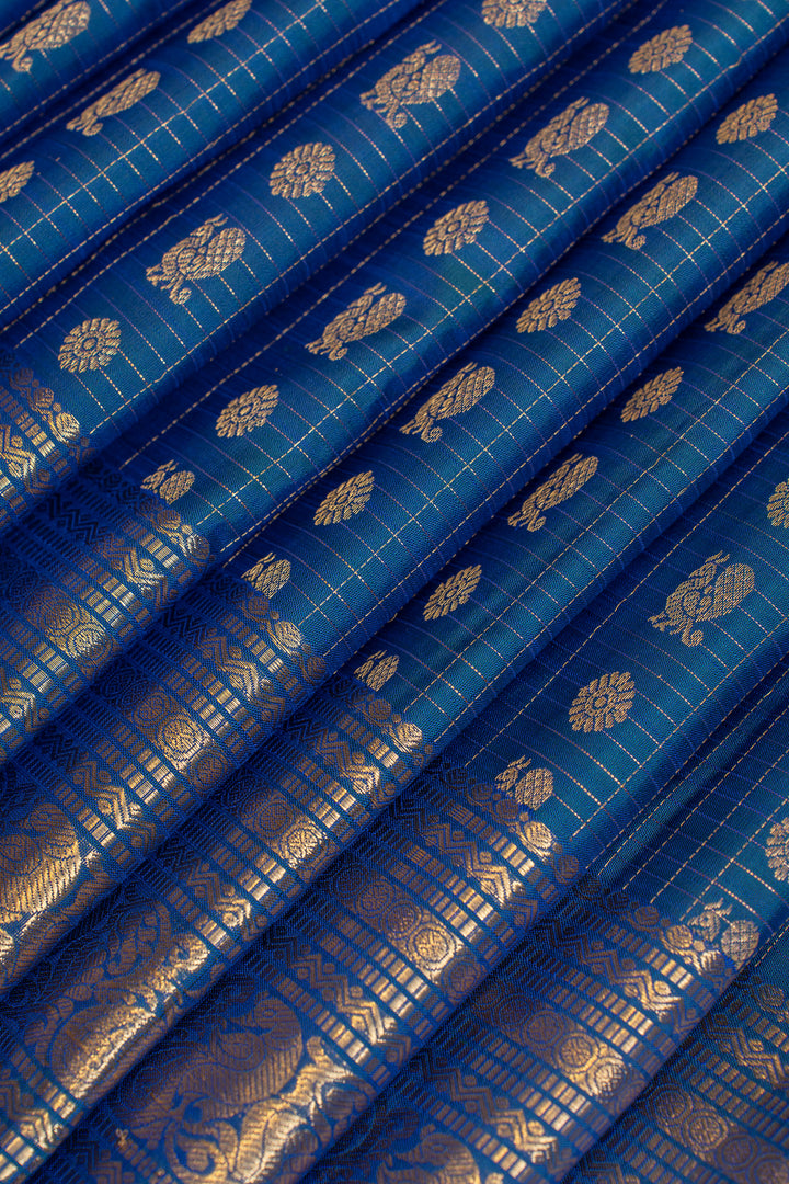 Peacock blue annapakshi  pure Kanchipuram silk saree