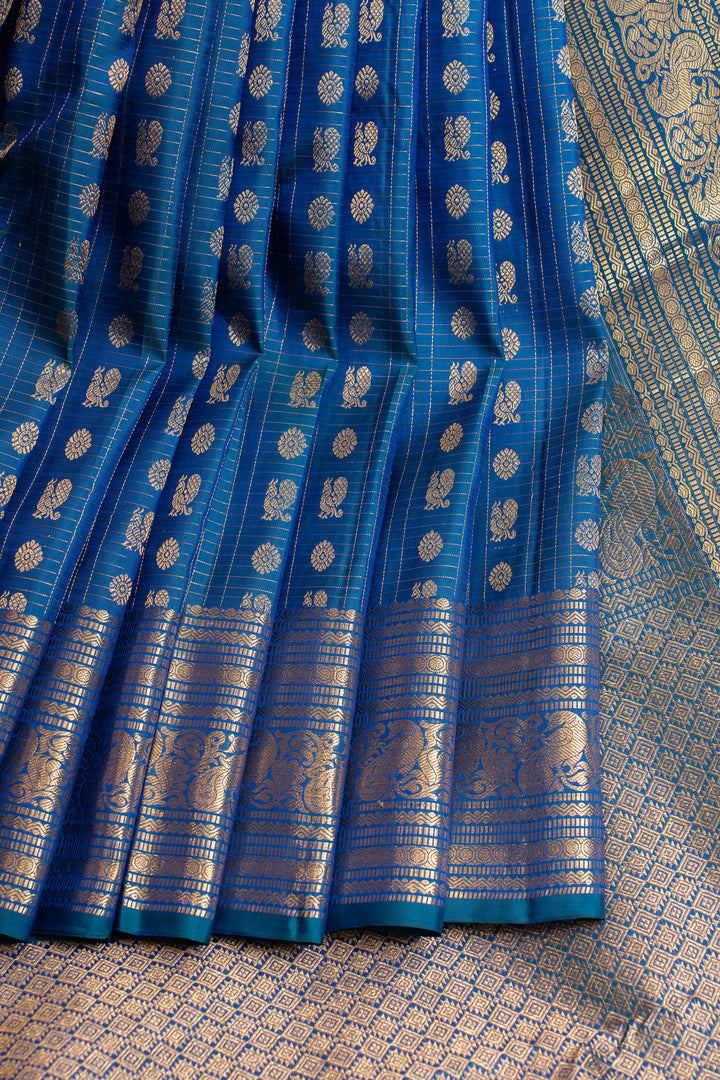Peacock blue annapakshi  pure Kanchipuram silk saree