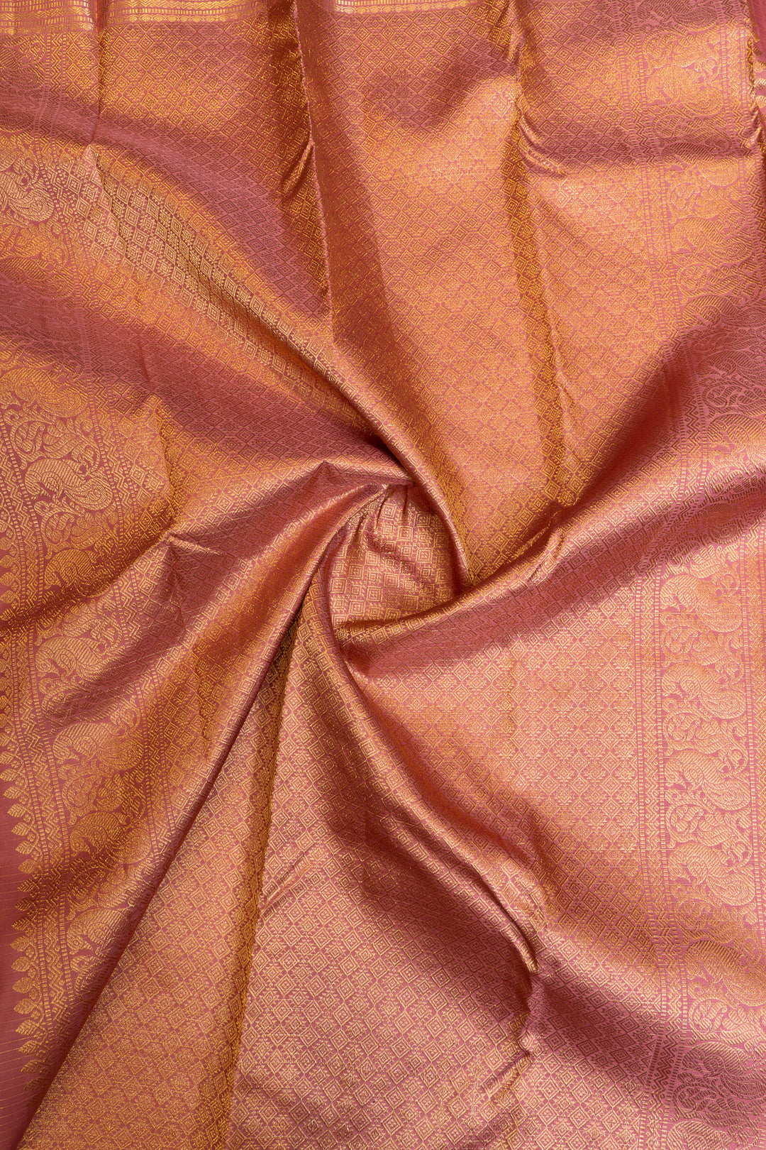 Lotus pink zari panel pure Kanchipuram silk saree