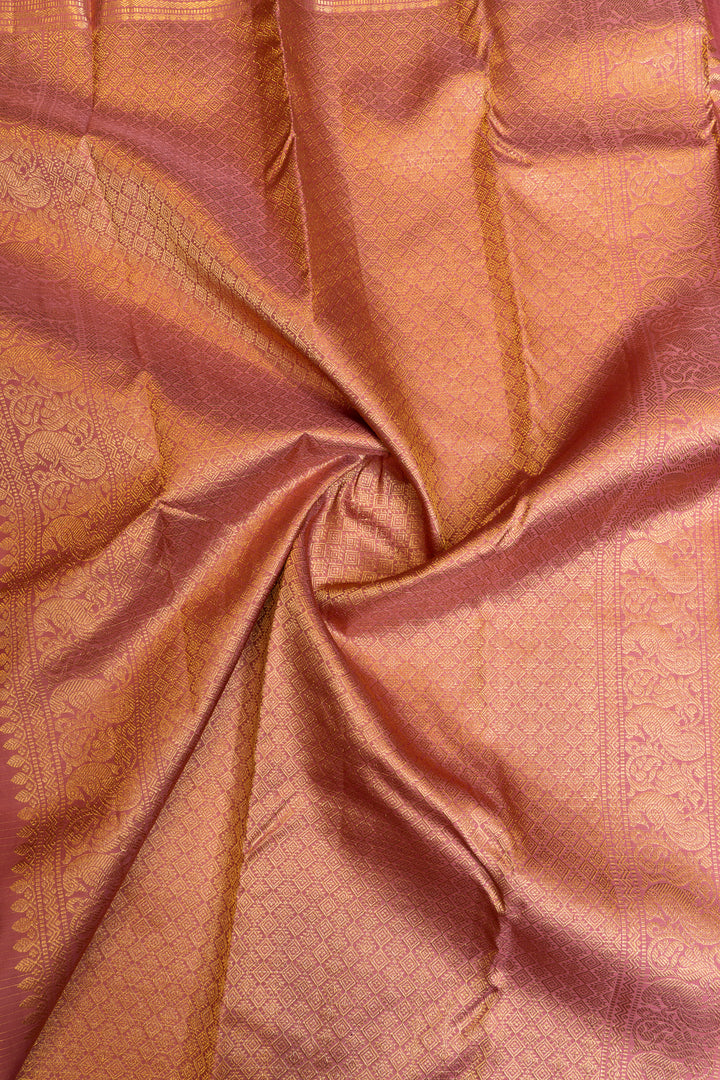 Lotus pink zari panel pure Kanchipuram silk saree