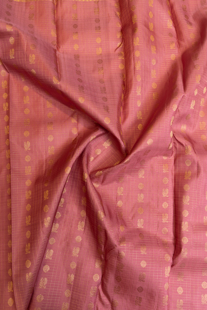 Lotus pink zari panel pure Kanchipuram silk saree