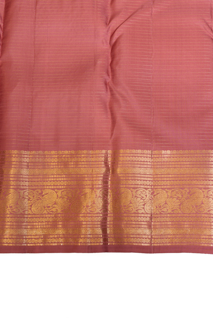 Lotus pink zari panel pure Kanchipuram silk saree