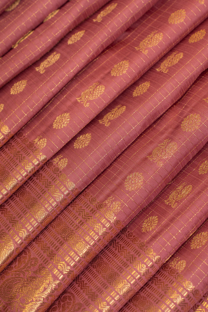 Lotus pink zari panel pure Kanchipuram silk saree