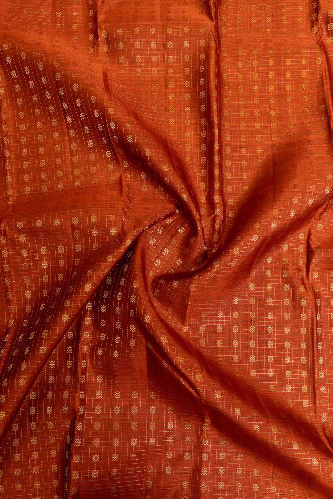 Rust orange and brown zari panel pure Kanchipuram silk saree