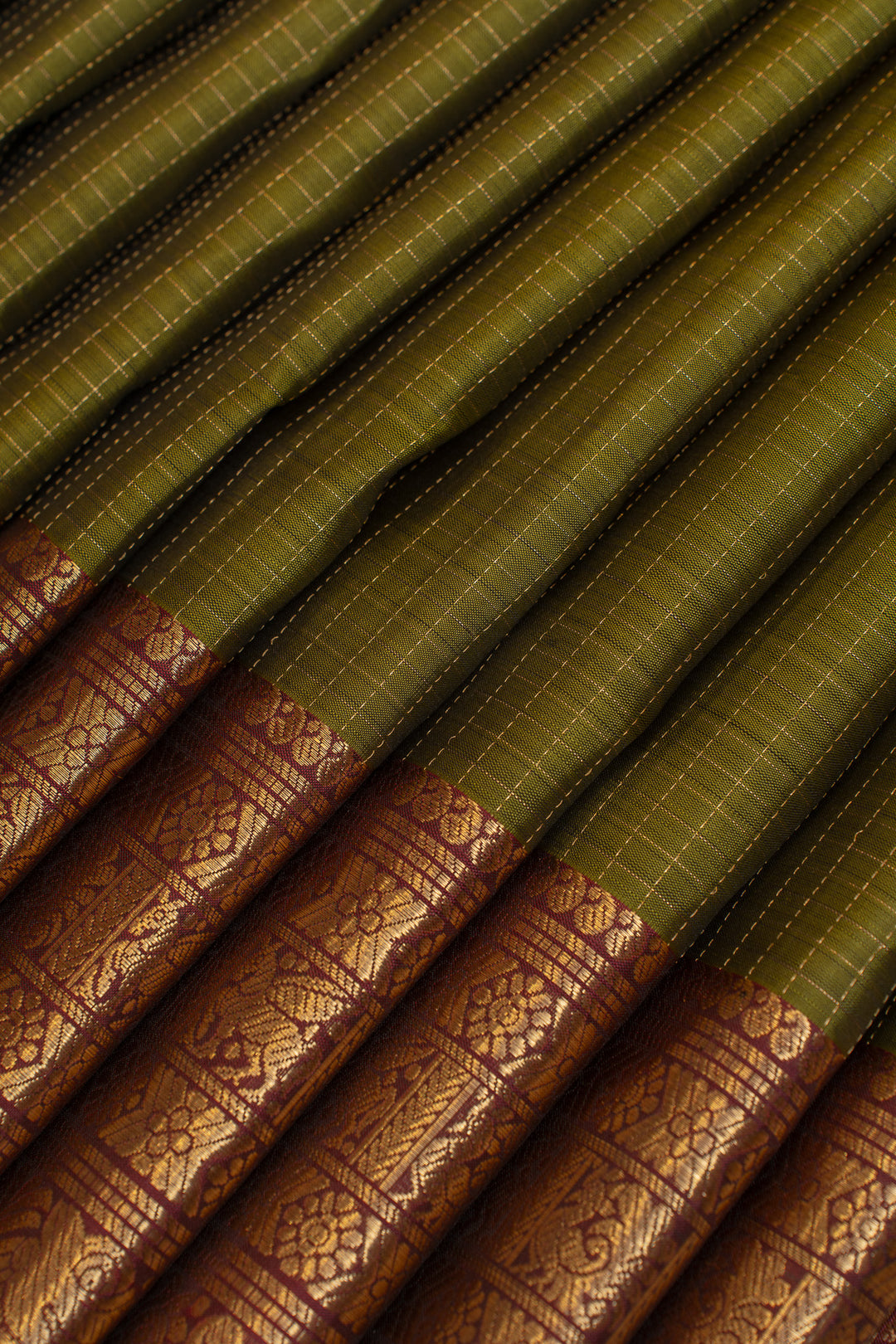 Mehendi green and maroon pure Kanchipuram silk saree