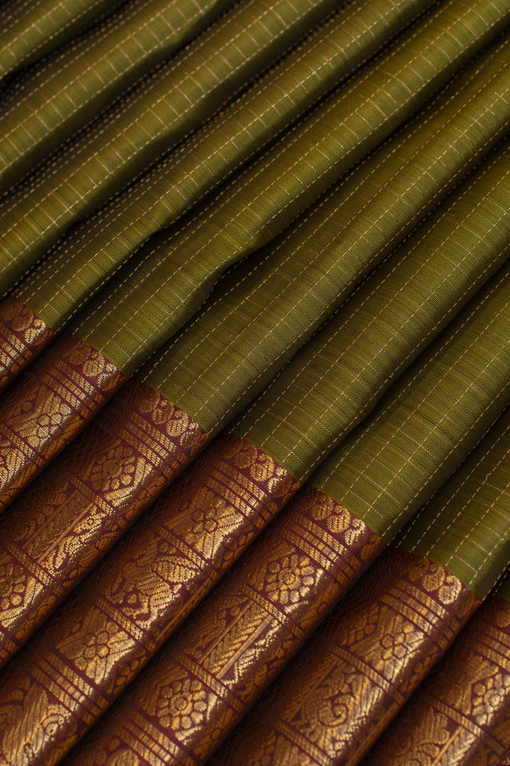 Mehendi green and maroon pure Kanchipuram silk saree