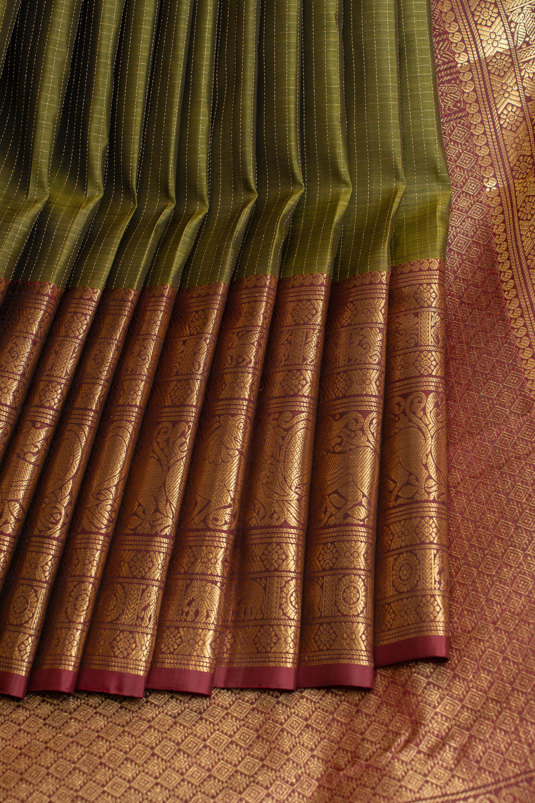 Mehendi green and maroon pure Kanchipuram silk saree