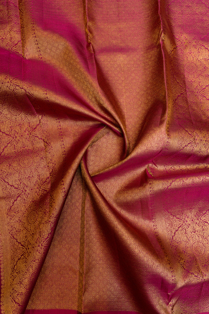 Mehendi  green checks and magenta pure Kanchipuram silk saree