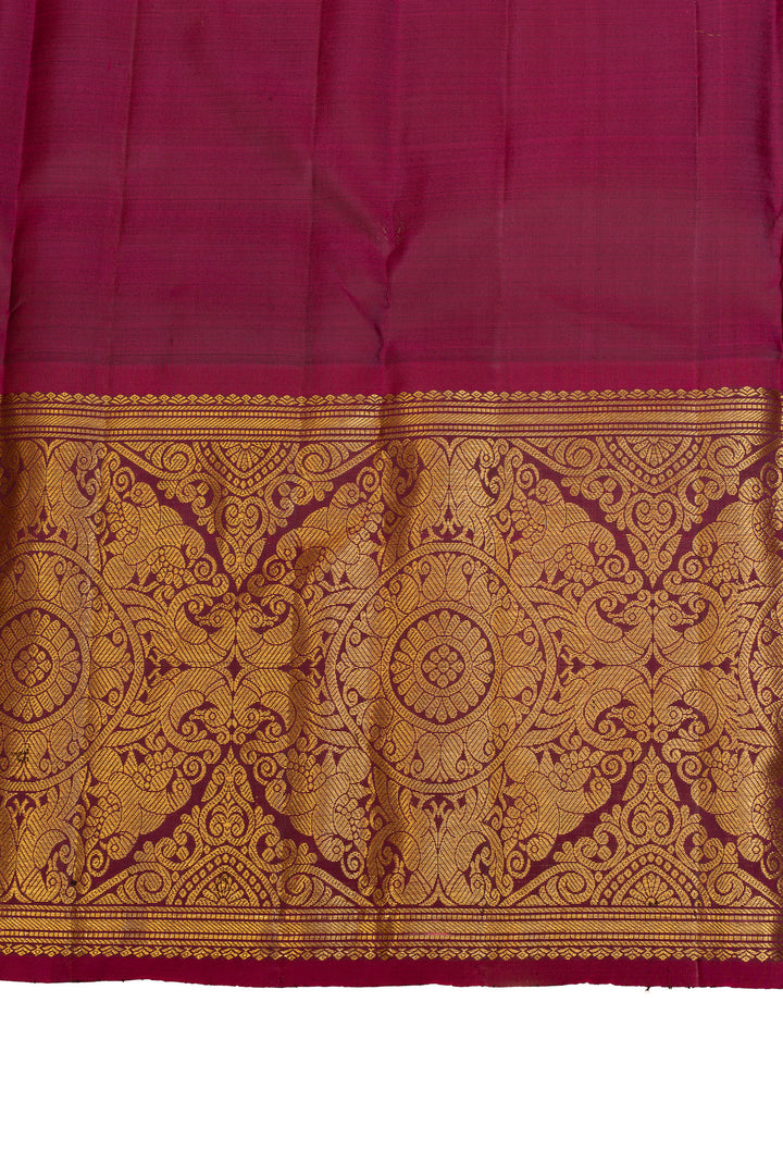 Mehendi  green checks and magenta pure Kanchipuram silk saree