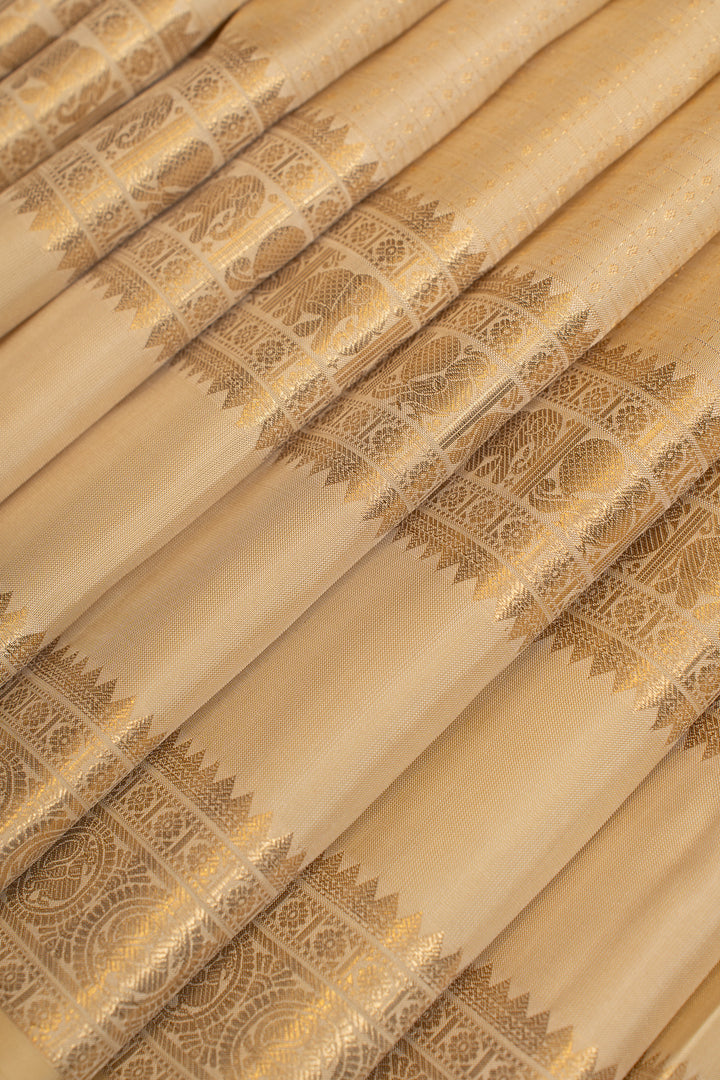 Ivory lakshadeepam pure Kanchipuram silk saree