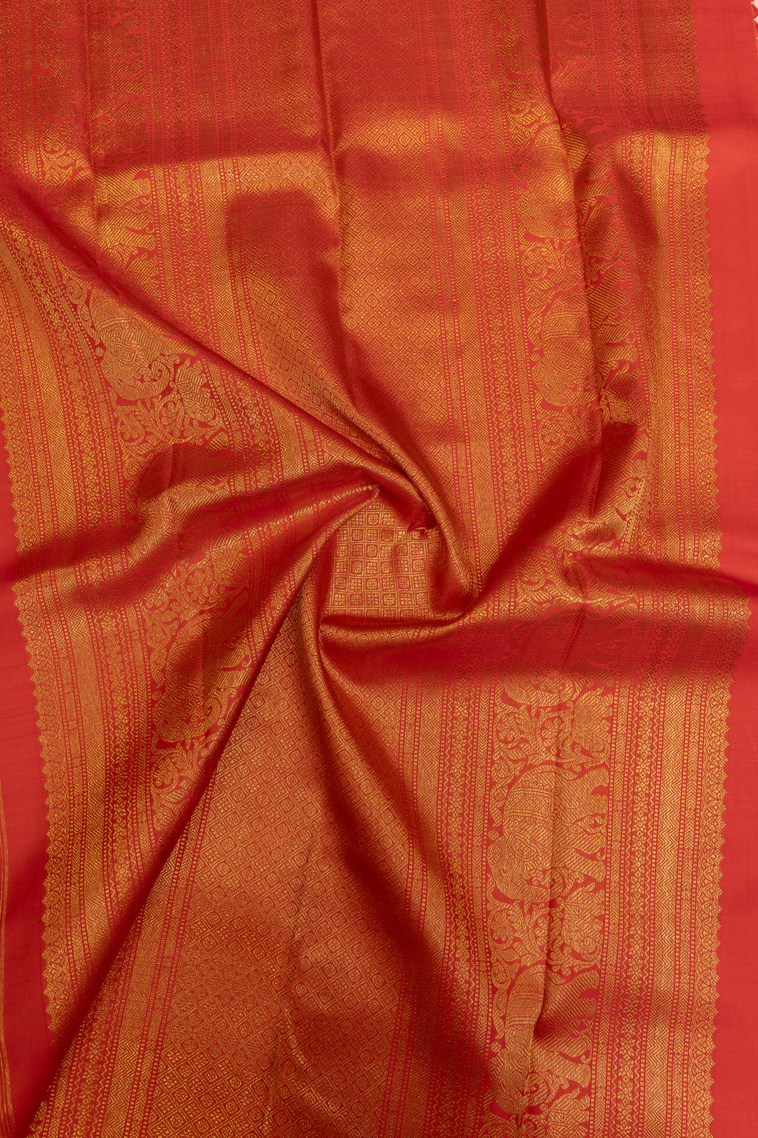 Emerald green zari checks pure Kanchipuram silk  saree