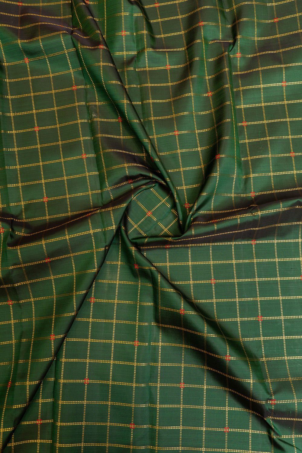 Emerald green zari checks pure Kanchipuram silk  saree