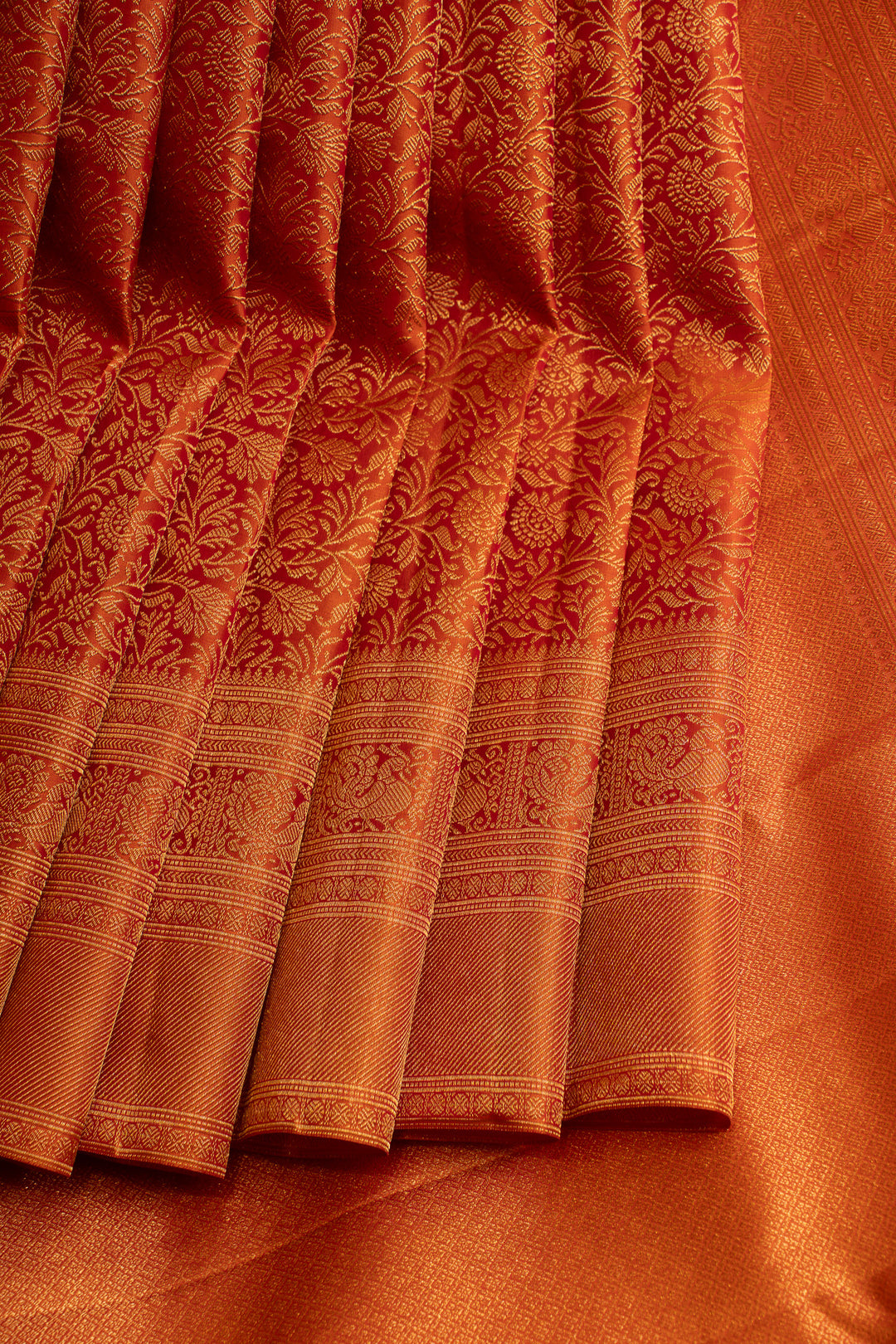Red floral brocade pure Kanchipuram silk  saree