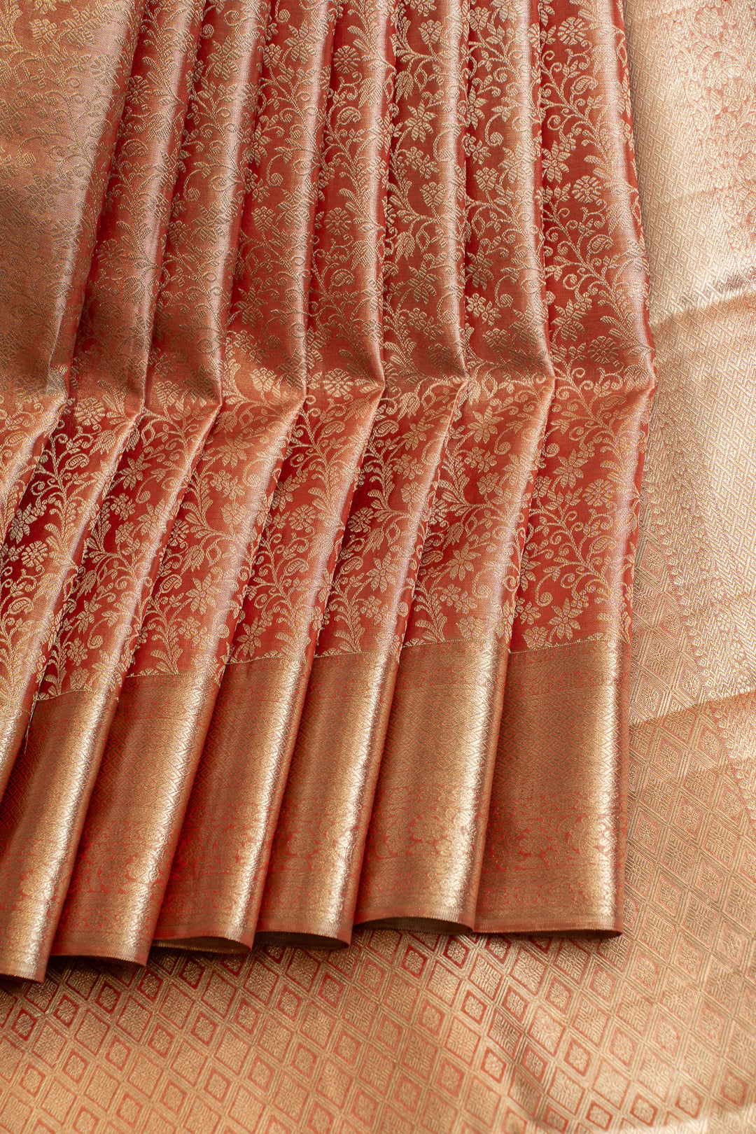 Peach tissue floral pure Kanchipuram silk  saree