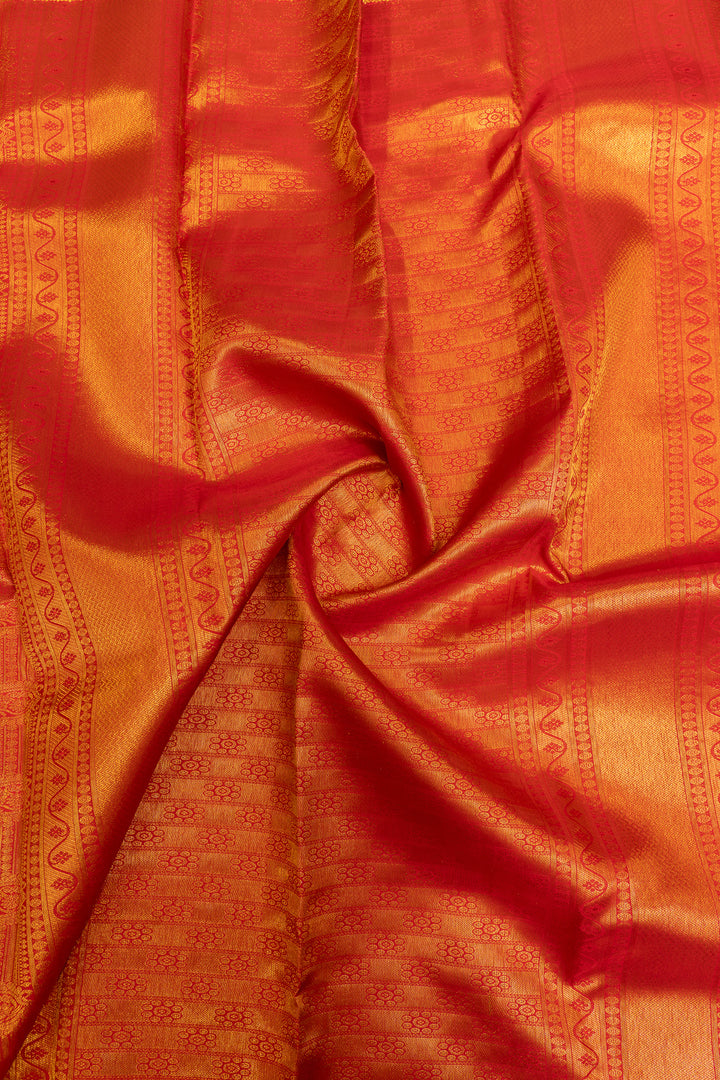 Ivory and red brocade pure Kanchipuram silk  saree