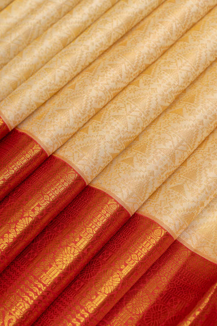 Ivory and red brocade pure Kanchipuram silk  saree