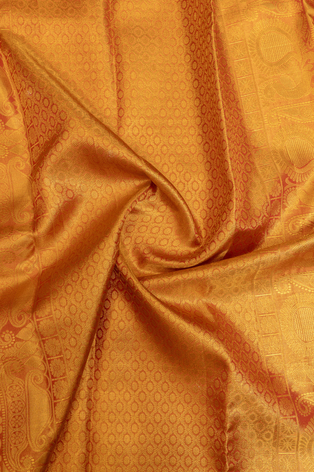 Red and mustard minakari brocade pure Kanchipuram silk  saree